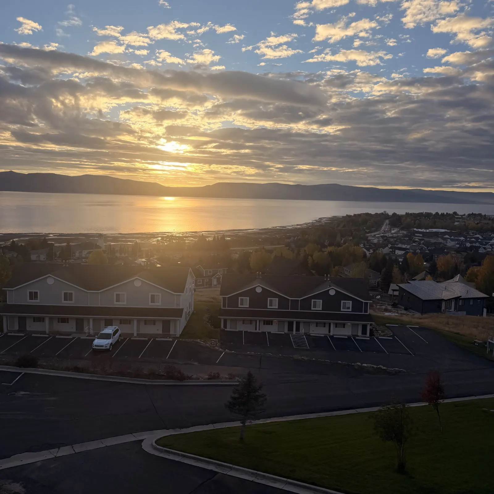 Sunrise over Bear Lake from the Bear Lake Lookout deck in Garden City, Utah
