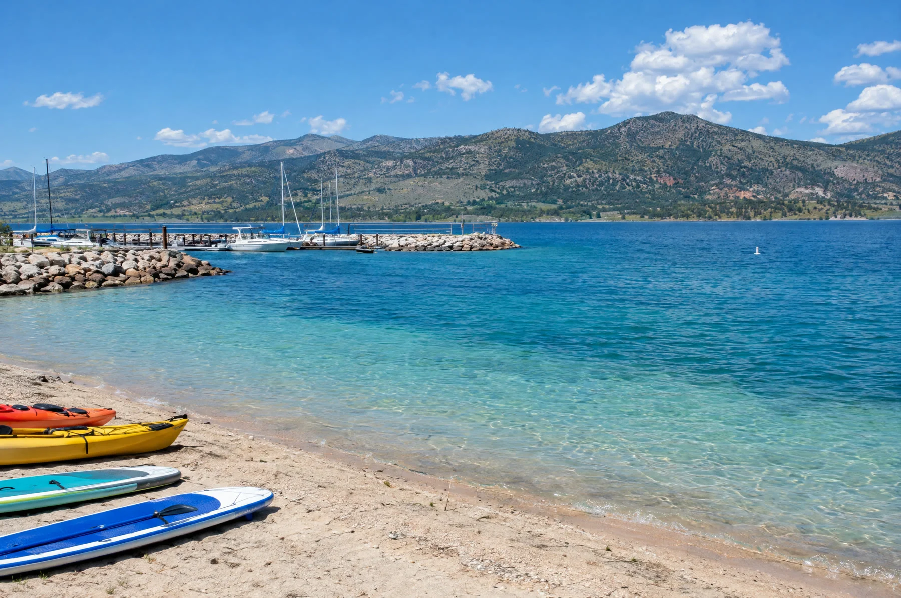 Illustration of a summer beach and marina